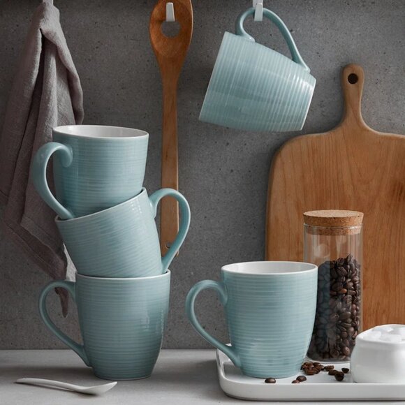 Dowan Ceramic Coffee Mugs | Sage Green 17oz | Set of 6 | NIB - Picture 1 of 5